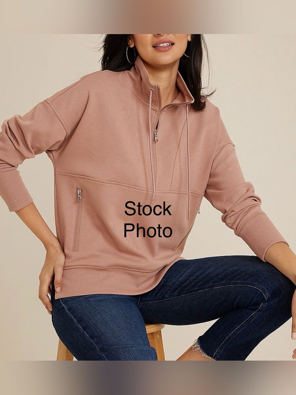 Maurices Dusty Rose Quarter-Zip Pullover Sweatshirt Cuffed Sleeve Women’s Medium - Picture 2 of 15